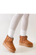 Bottes de neige pour femmes marron caramel daim hauteur cheville semelle compensée isolation thermique confort hiver urbain