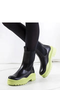 bottes Solea Chelsea femme cuir lisse empiècements elastiques mihautes semelle plateforme crantée talon épais noir vert néon audacieuses élégantes confortables