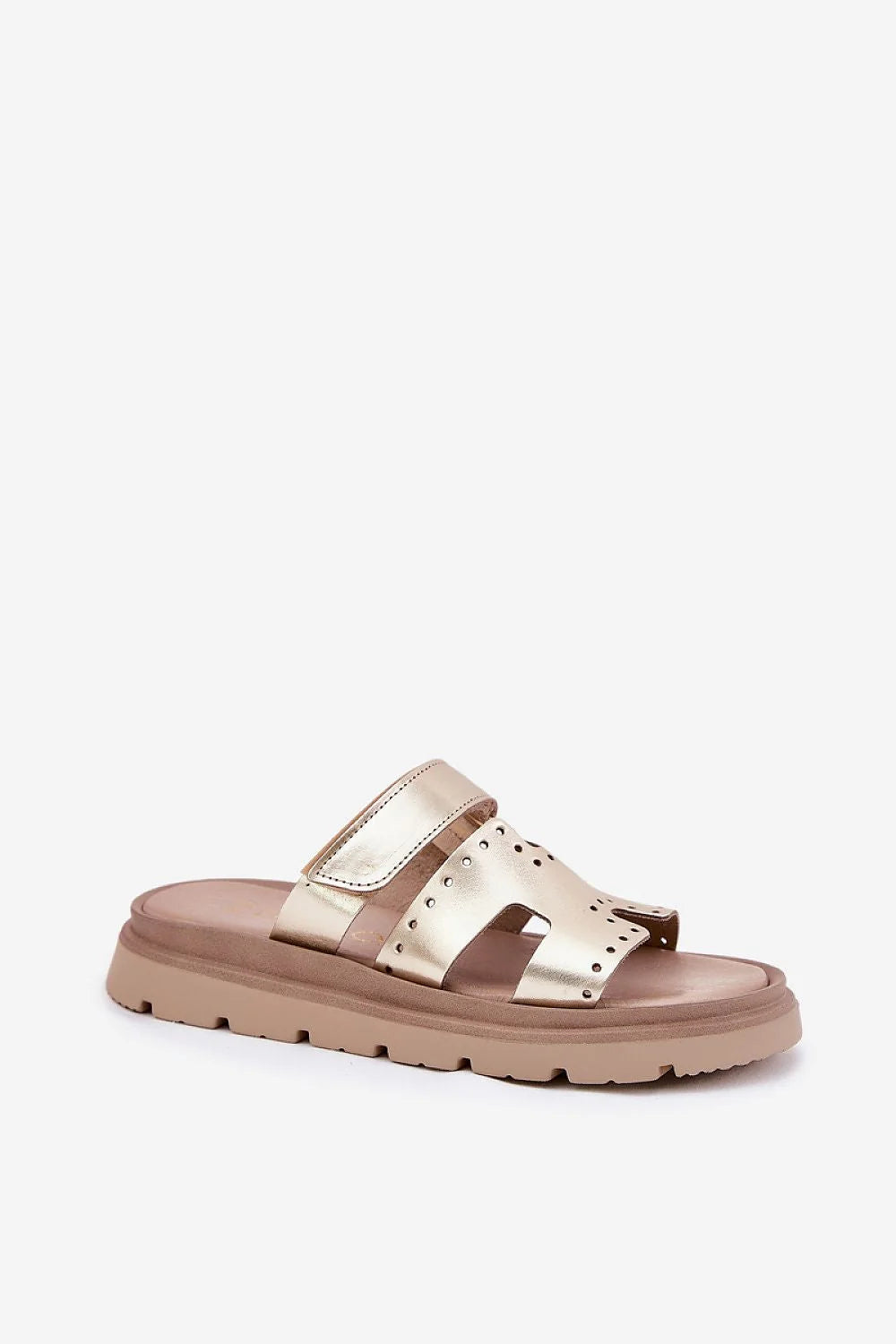 sandales femmes modernes cuir naturel plateforme trois centimètres ajustables métallisé beige chunky semelle crantée velcro perforées respirantes confort ergonomique
