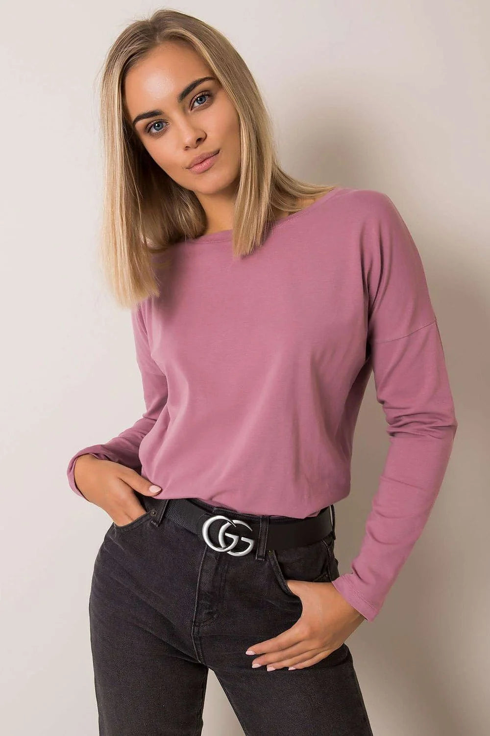Chemisier femme coton manches longues élégant décontracté col rond gris clair casual moderne mode