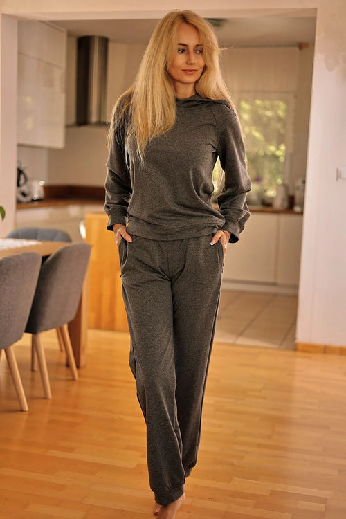 Ensemble Mirale femme hoodie sweat à capuche pantalon jogging coton élasthanne grise anthracite coupe ample confort moderne style urban