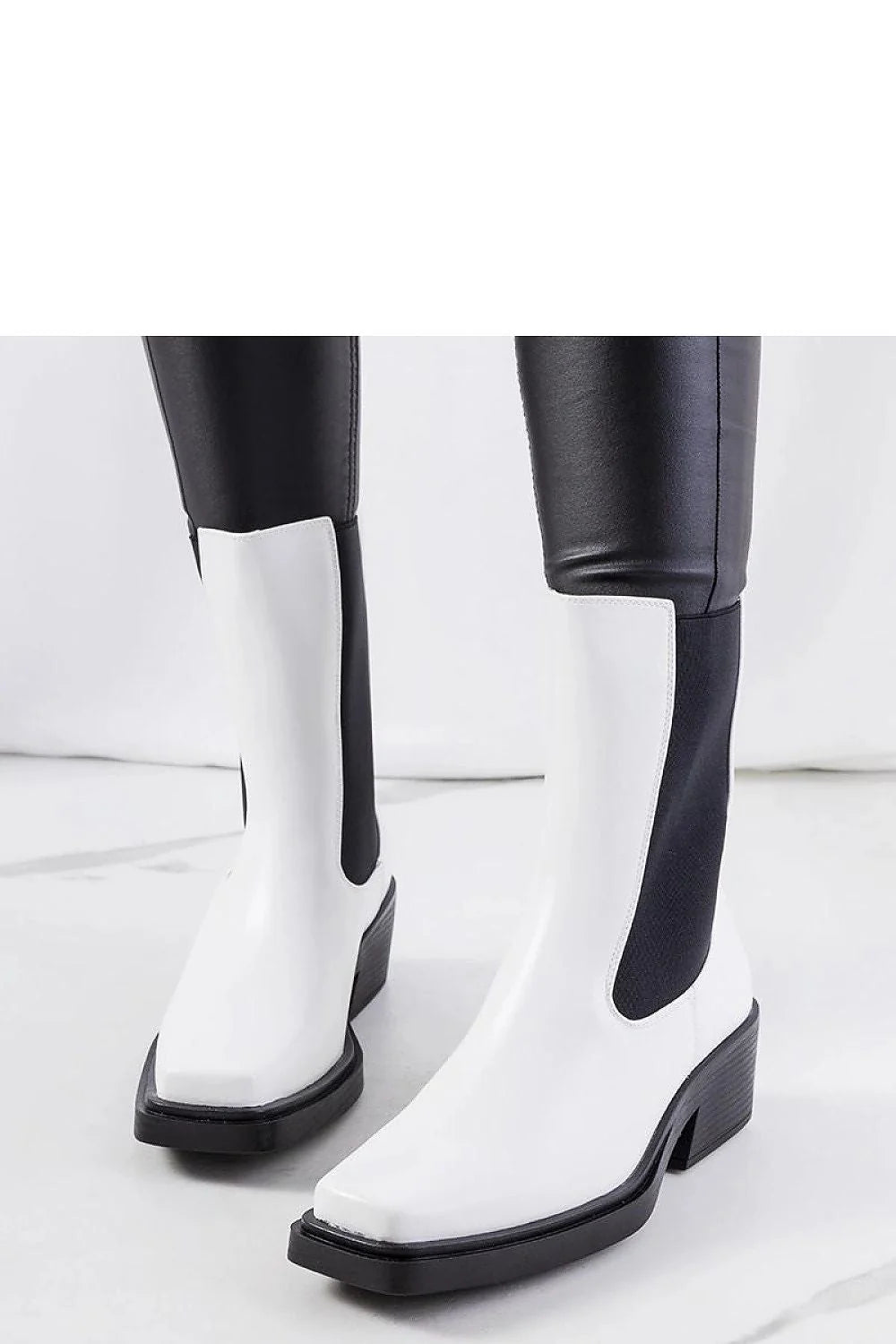 bottes chelsea femme blanches bicolores simili cuir minimaliste contemporain talon carré moyen bloc semelle plateforme antidérapante confortable mi mollet élégante