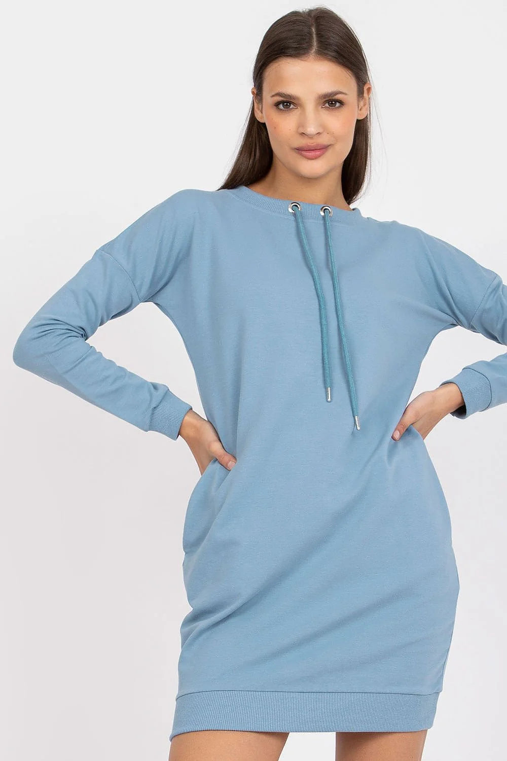 Robe de jour BFG en coton élasthanne manches longues col rond ceinture nouable poches latérales