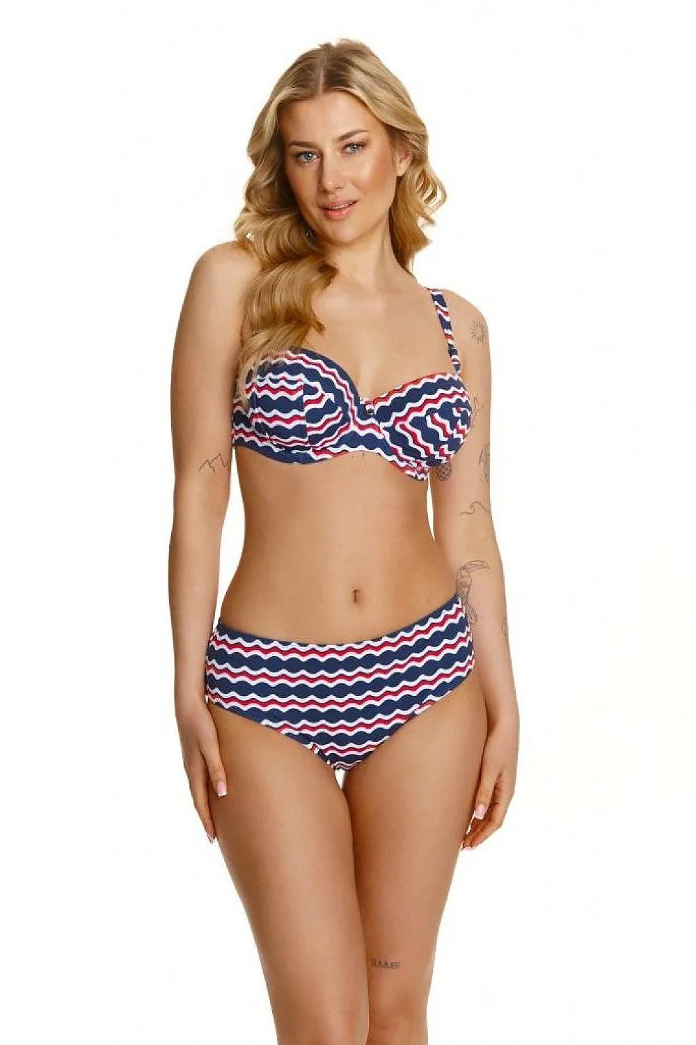 Maillot de bain deux pièces femme style nautique Lupo Line soutien-gorge balconnet bretelles ajustables culotte classique motifs vagues multicolores