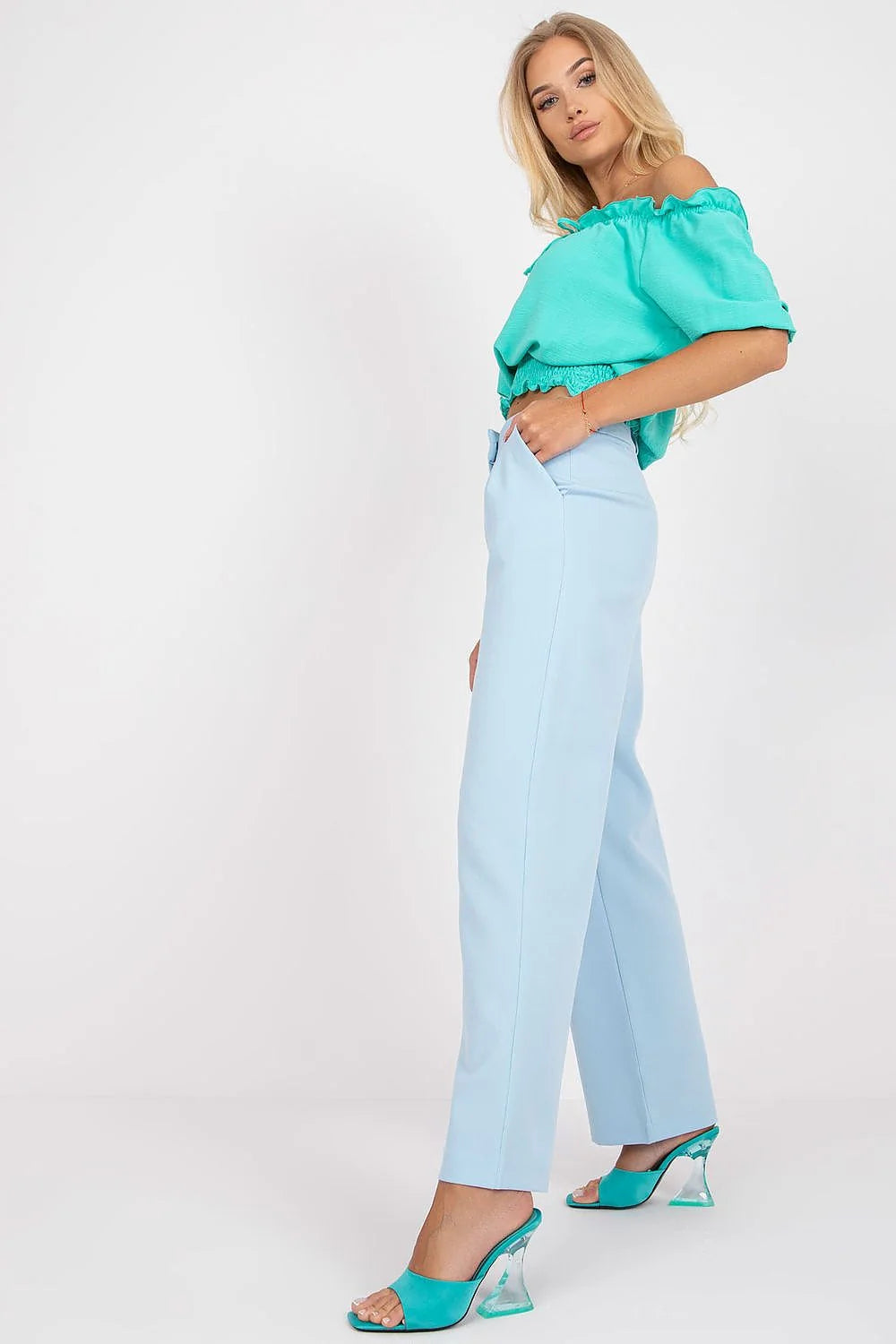 Pantalon femme Rue Paris large jaune vif maille douce haute taille manches longues mules vert audacieux été 2023
