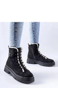Bottes pour femmes modernes en suédine noire doublée fourrure blanche talon compensé semelle caoutchouc