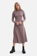 robe midi femme côtelée pull col montant manches longues découpe pouce taille marquée jupe légèrement évasée extensible douce vieux rose
