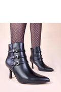 bottines noires talon haut boucles décoratives argentées cuir synthétique bout pointu tige mi cheville style chic confortable Gemre