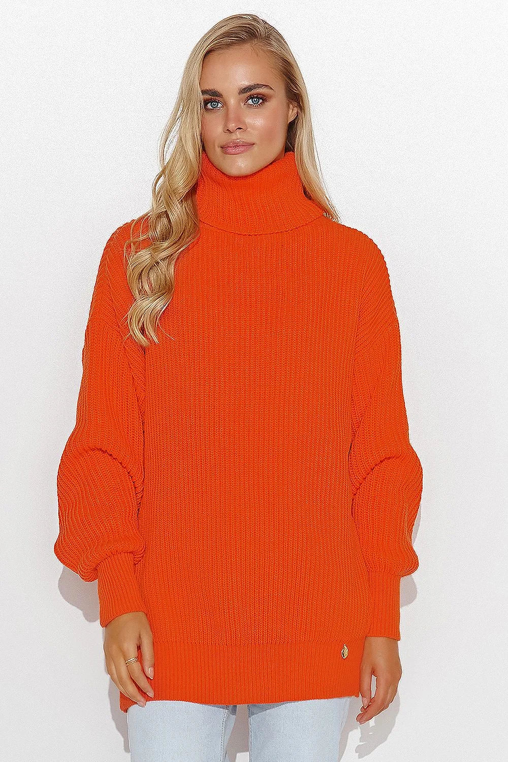 Pull féminin col roulé Makadamia en maille côtelée manches longues couleur vif femme
