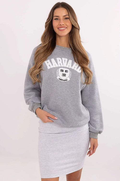 Sweatshirt et jupe casual femmes style universitaire couleur grise douce matelassé manches longues élastiquées Harvard