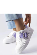 baskets Solea femme basses blanches similicuir lacets œillets métalliques col rembourré semelle plateforme épaisse antidérapante bande lavande boucle strass glamour