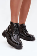 bottines femme Artiker cuir naturel fourrure doublée verni noir brillant chunky military lacets fermeture œillets métalliques semelle plateforme crantée antidérapante