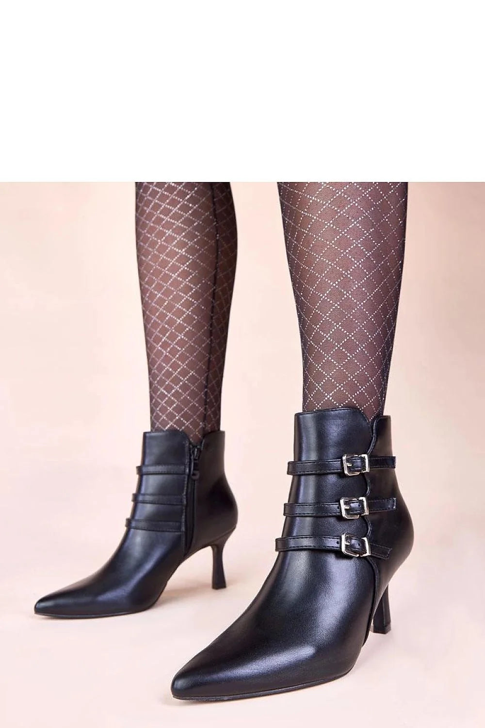 bottines noires talon haut boucles décoratives argentées cuir synthétique bout pointu tige mi cheville style chic confortable Gemre