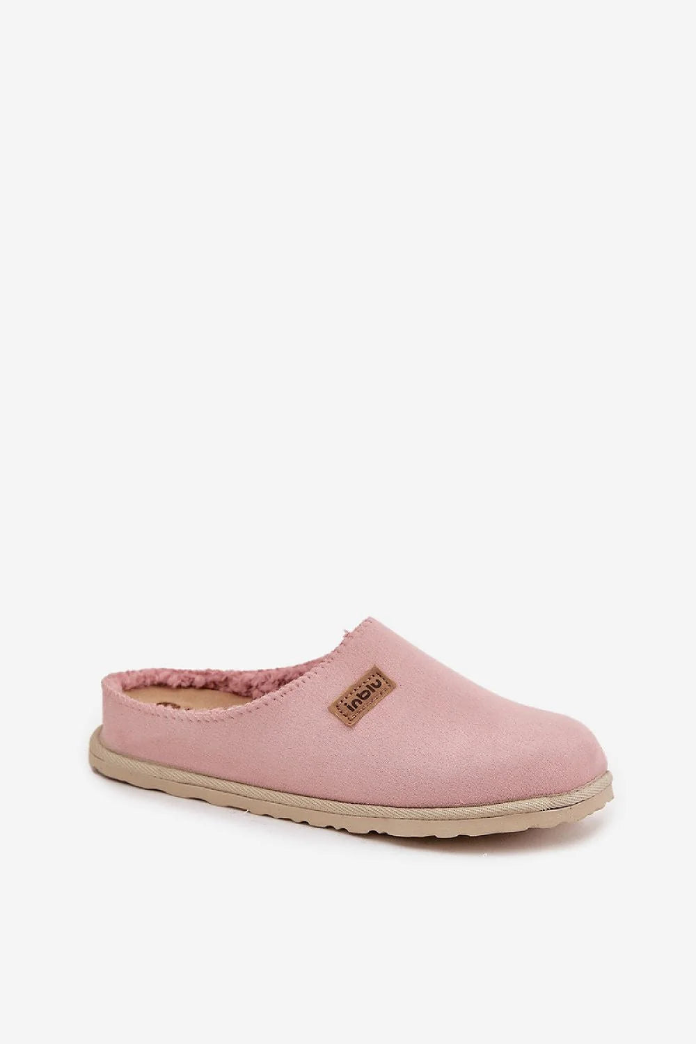 chaussons mules femme rose poudré suédine synthétique bout fermé talon ouvert fourrés chaleur confort semelle extérieure crantée antidérapante amortissante souple