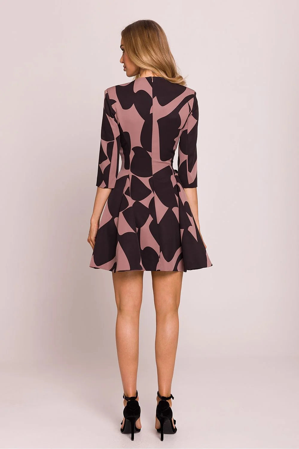 Robe de jour Moe mini imprimée manches trois-quarts encolure V boutons dorés femme mode moderne