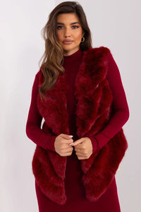 Gilet en fausse fourrure pour robe longue à manches longues, style élégant, coupe ajustée, couleur rouge bordeaux profond, femmes