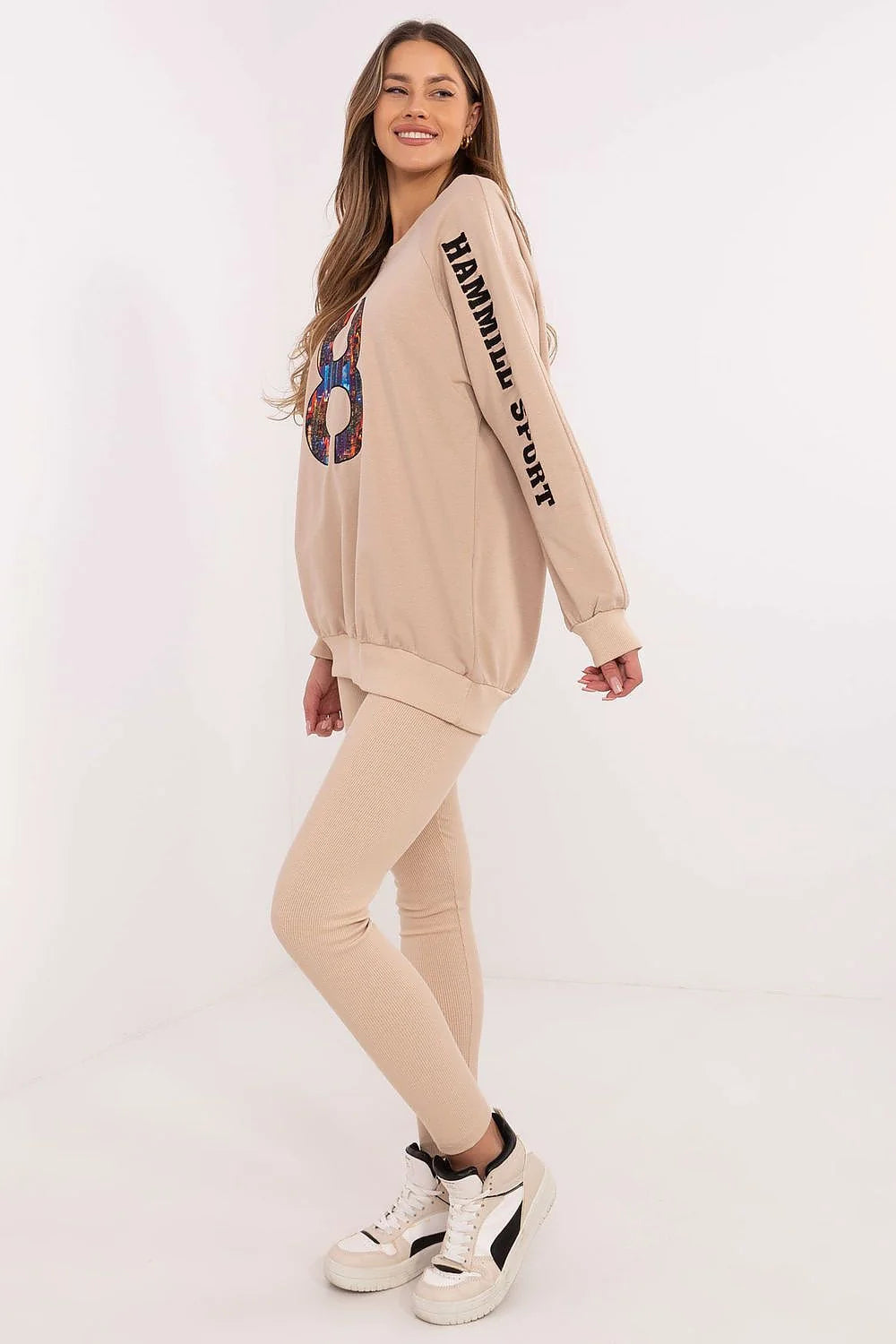 Ensemble sportif femme sweatshirt raglan leggings beige multicolore HAMMILL SPORT style casual élégance日常 confort idéal