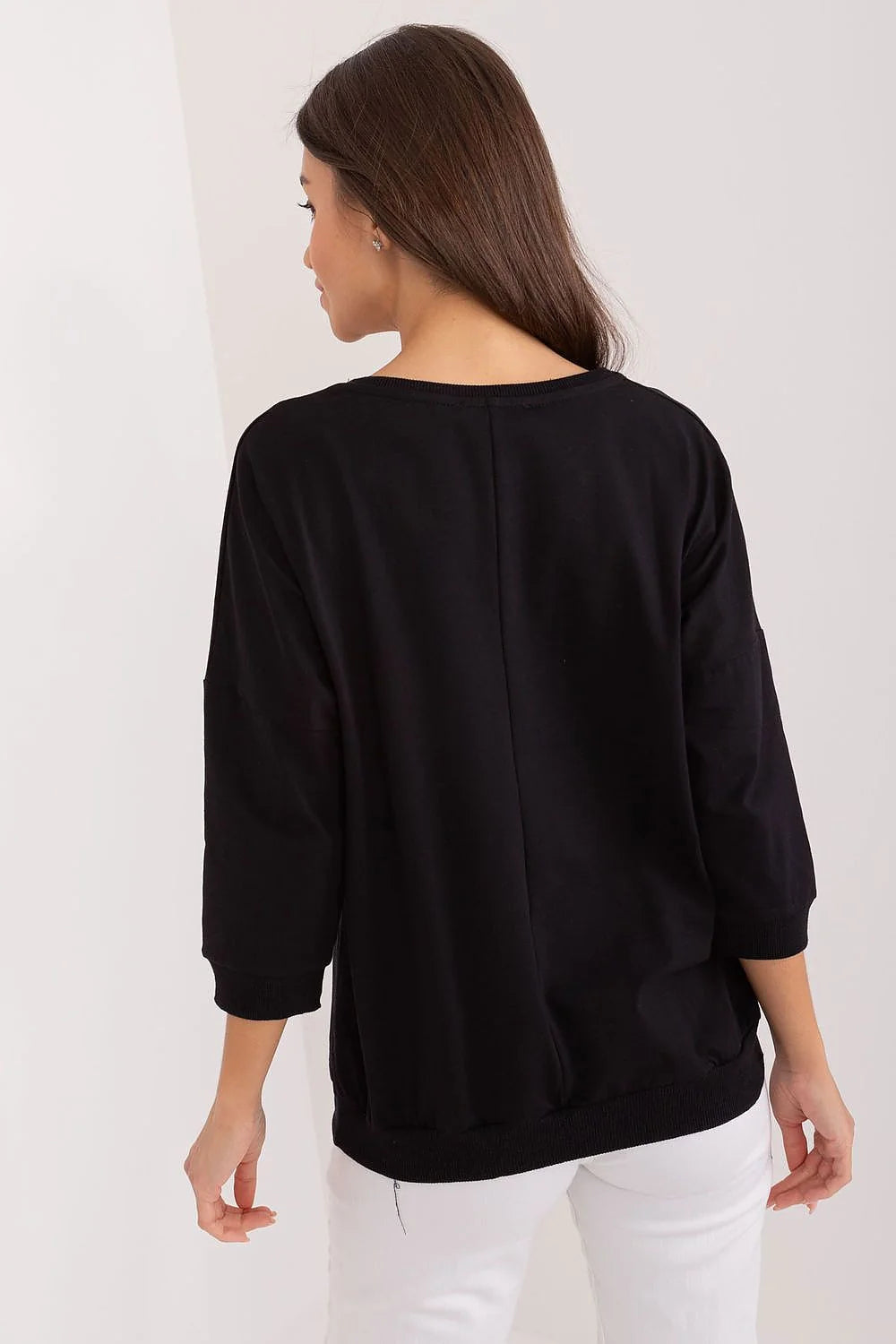 Sweatshirt femme en coton minimaliste couleur noire manches longues encolure ronde embroidered nice style décontracté polyvalent pour quotidien