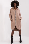 Sweatshirt longue pour femmes style décontracté capuche fermeture éclair tissu molletonnée beige