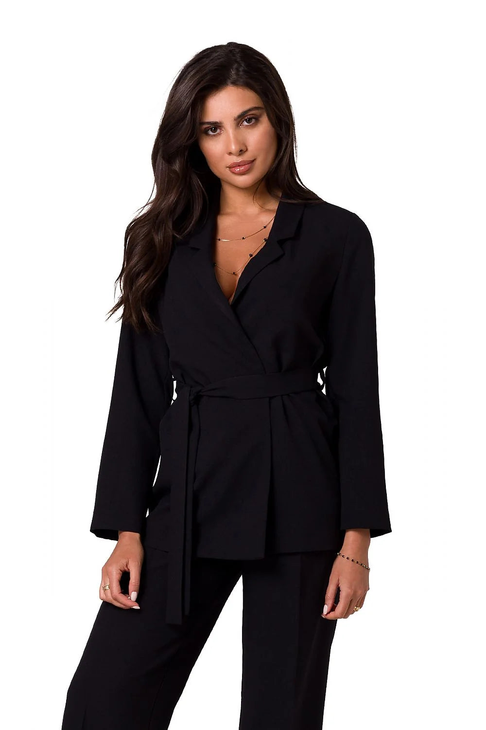 Ensemble femme blazer chemisier manches longues pantalon droit taille ajustable style élégant matériau léger couleur blanc pur