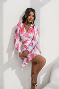 Robe de jour La Balancia motif floral coupe courte manches longues tissu fluide femme haute qualité confort style moderne élégance frais polyester mousseline