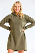 robe sweat capuche vert olive molleton doux coupe droite oversize mini manches longues poignets ajustés poches invisibles coton