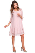 Robe de cocktail Stylove coupe A-line encolure V dentelle manches 3/4 couleur rose pâle pour femmes pour soirée ou journée