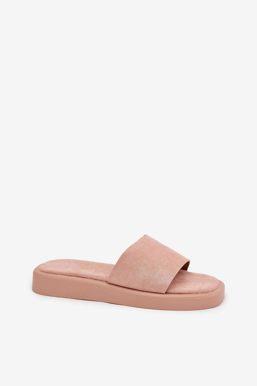 Sandales femmes mules à enfiler style moderne minimaliste bride large suedette éco-friendly semelle épaisse 2.5 cm couleur rose pâle
