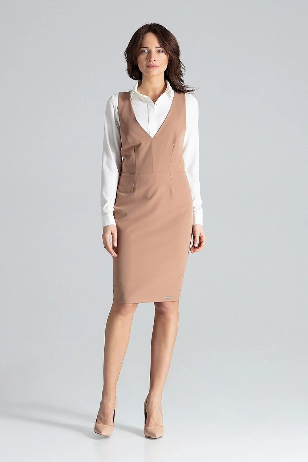Robe de jour élégante sans manches V profond dos ouvert ajustée robe chemisier longues manches vert émeraude blanc tailleur femmes