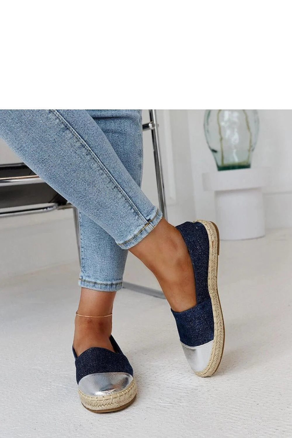 espadrille femme Solea marine pailletée embout argenté métallisé semelle jute tressée plateforme caoutchouc bout rond confortable décontractée chic élégante