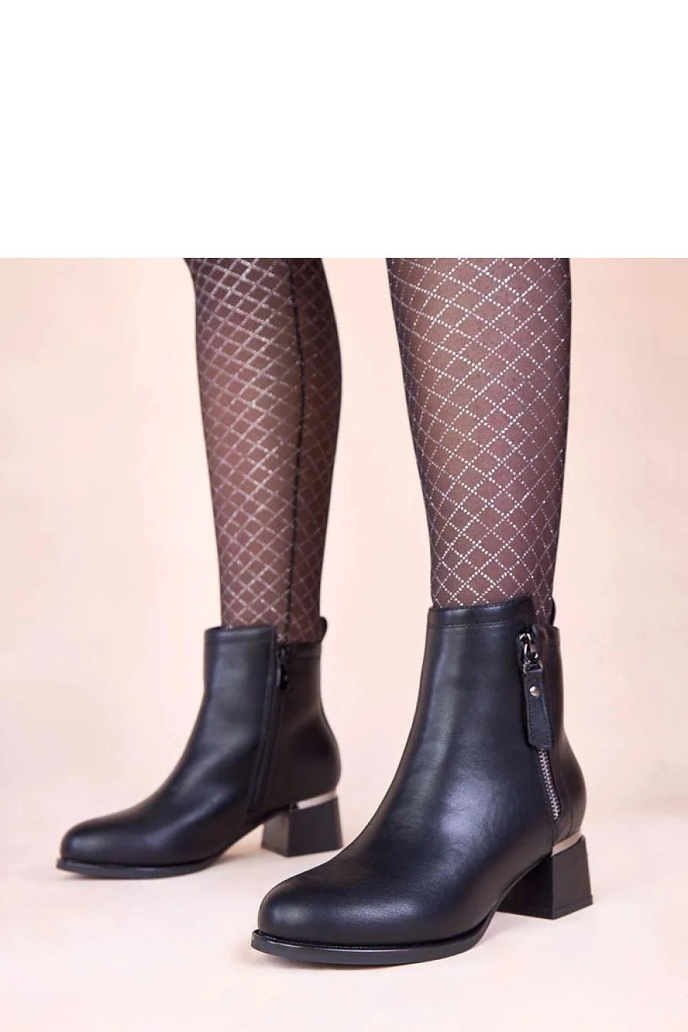 bottines noires talon bloc bas insert métallique Istina Gemre similicuir semelle confortable bout rond cheville fermetureeclair latérale élégantes durables