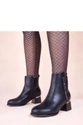 bottines noires talon bloc bas insert métallique Istina Gemre similicuir semelle confortable bout rond cheville fermetureeclair latérale élégantes durables