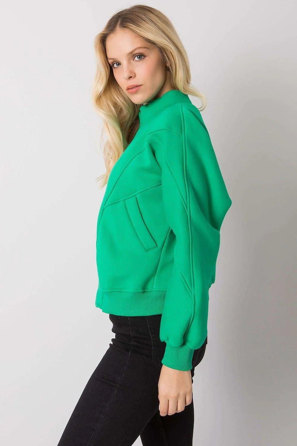 Veste femme polyester coton vert vif col montant moderne décontracté style urbain fermeture éclair
