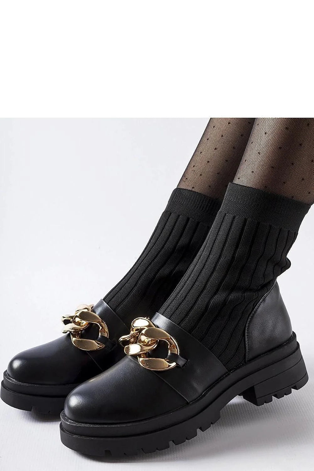 Bottines noires en cuir lisse avec chaîne dorée style moderne mocassin femmes occasion décontractée semi-formelle