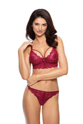 Ensemble lingerie dentelle bordeaux floral balconnet luxueux confort ajusté bretelles ajustables bas échancrés