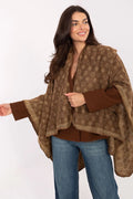 poncho femme oversize maille jacquard marron beige floral motif asymétrique bordure crochetée laineux épais doux manches larges superposition confortable bohème