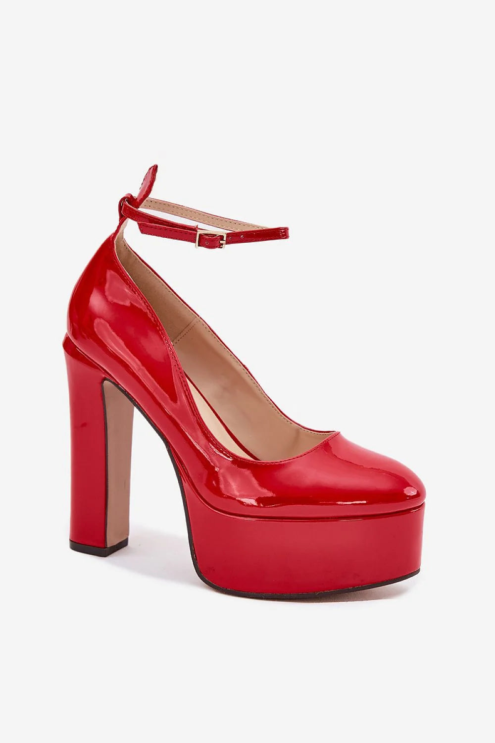 Escarpins talon large Step in style plateforme cuir artificiel rouge vif glossy femmes occasion spéciale soirée mariage strap adjustable modern style