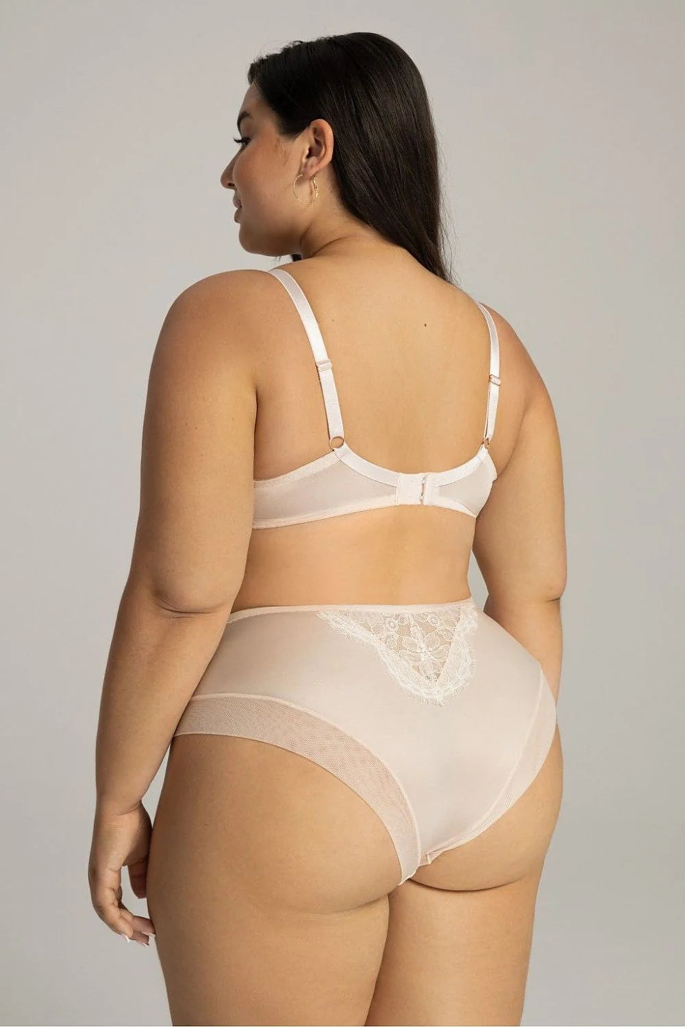 culotte Ava grande taille haute tulle nude rosé dentelle florale blanche semi transparente résille extensible couvrante nœud satiné
