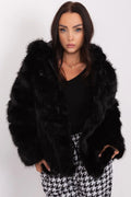 Veste en fourrure synthétique pour femme, ample, courte, capuche, poches latérales, noir, occasionnels et spéciaux, doublée, matelassée, luxueuse, chic, hiver