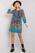 Robe de jour audacieuse Och Bella motif léopard coupe trapèze manches longues encolure ronde doublée polyester viscose femme