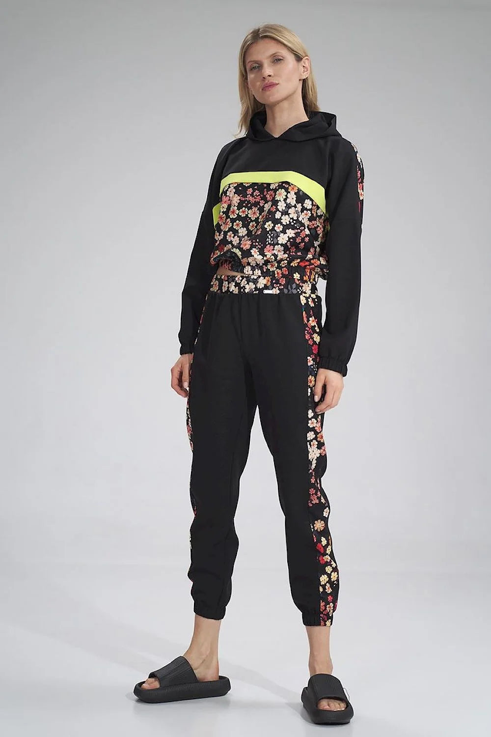 Pantalon survêtement femme tissu synthétique décontracté blanc élégant bandes carreaux confort ceinture élastique