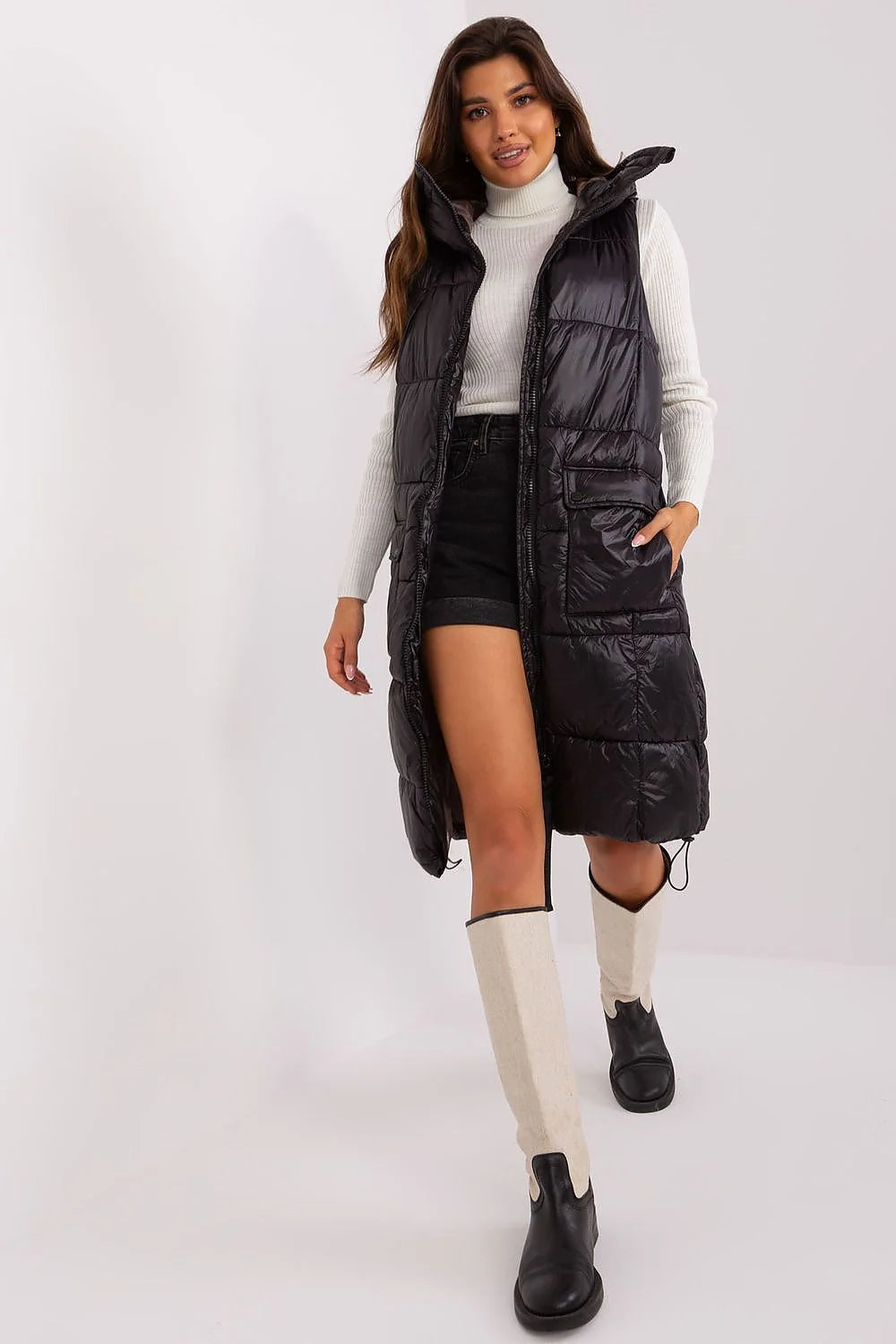 Gilet Sublevel pour femmes, veste sans manches, style urbain, polyamide 100%, capuche intégrée, poches zippées, froid automne/hiver