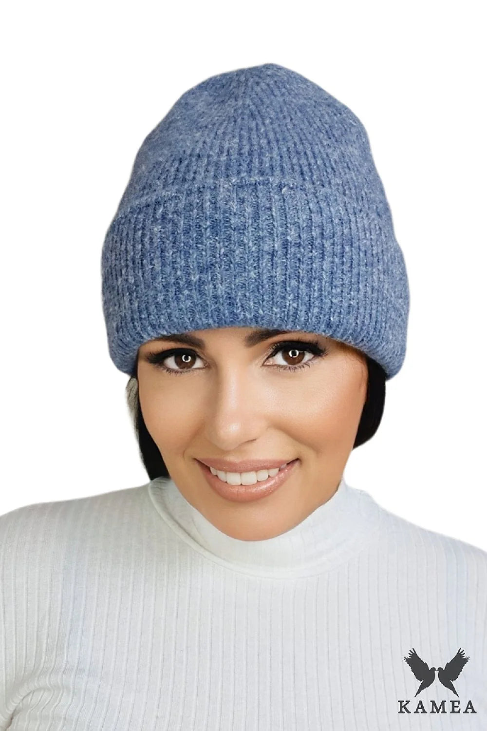 Bonnet à côtes pour femme en tricot doux bleu clair hiver froid style intemporel ajusté femmes