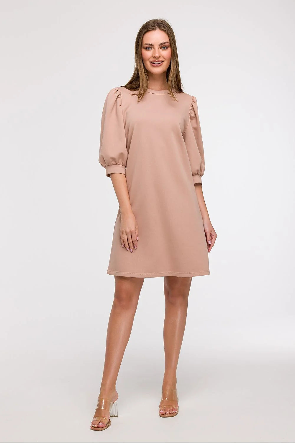 Robe de jour Be Wear élégante coupe ample manches 3/4 col rond genou longueur vacances ville Pologne