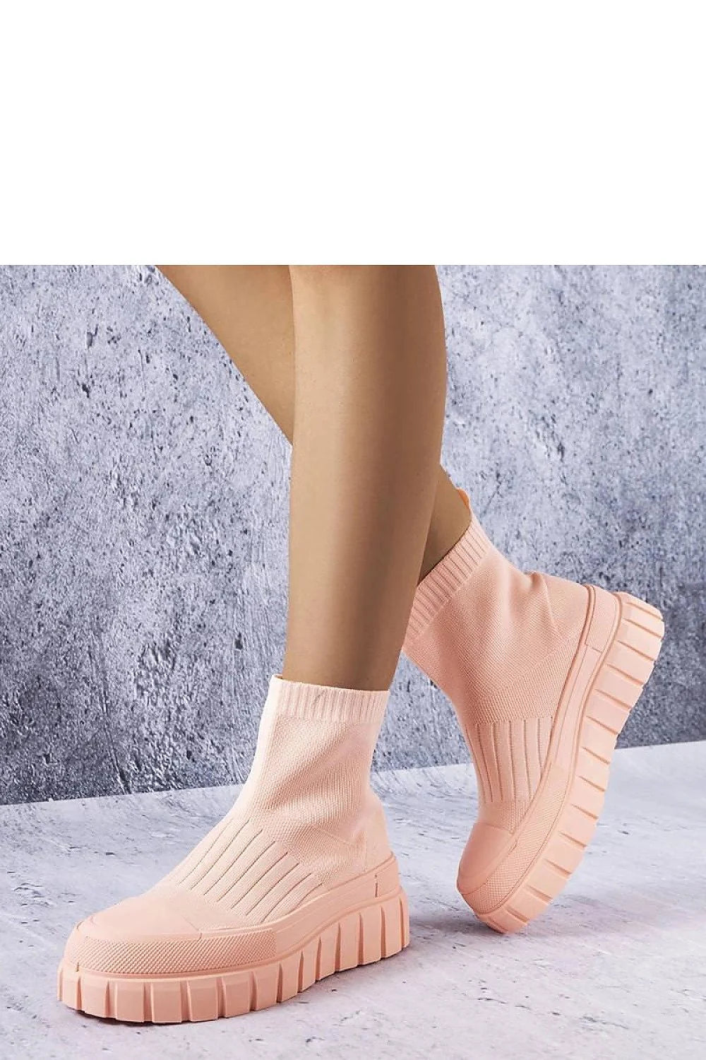 Solea baskets montantes chaussette maille extensible rose pâle plateforme caoutchoutée crantée adhérence amorti maintien cheville confortable respirante minimaliste