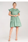 Robe de jour Figl verte menthe mini volants manches courtes en coton élasthanne taille S/M femme occasion estivale