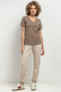 Chemisier Tessita Femme en Coton Élasthanne Coupe Fittée Encolure en V Manches Courtes Pli Décoratif Rayures Élégantes