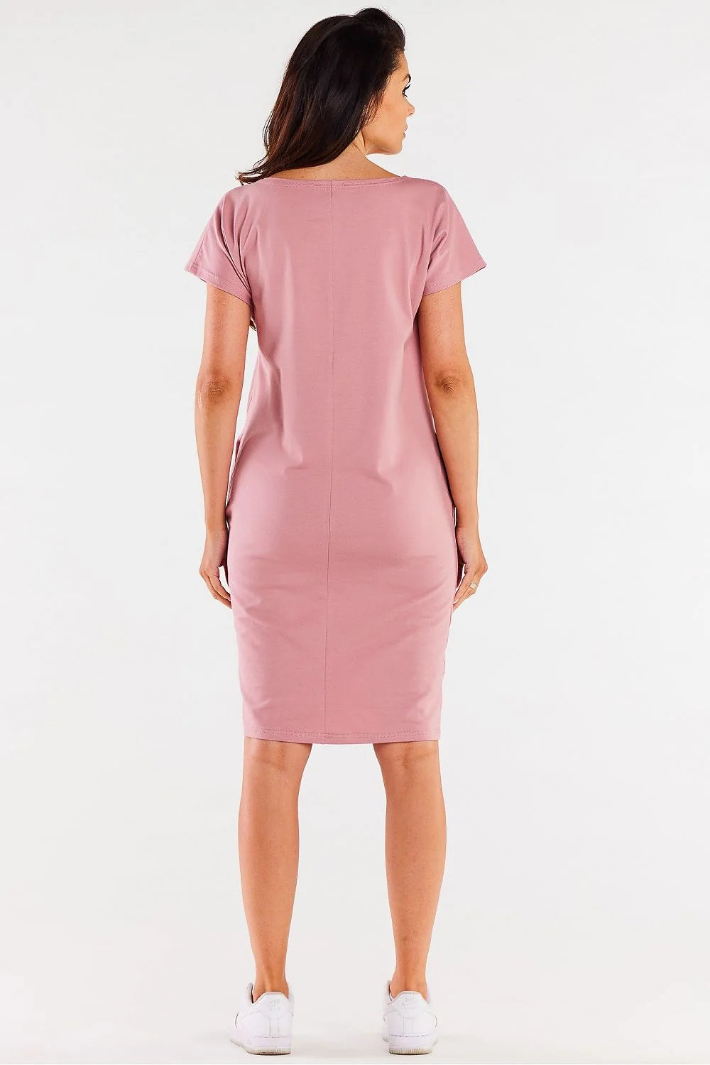 Robe de jour Infinite You été confortable mini manches courtes coton élasthanne Pologne couleur rose pâle poches latérales écusson