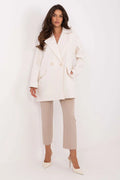 manteau femme oversize double boutonnage écru col tailleur larges revers mi cuisse tissu structuré poches rabat manches longues