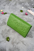 Portefeuille femme Galanter design floral cuir vert vibrant compartiments zippés RFID protection occasion spéciale